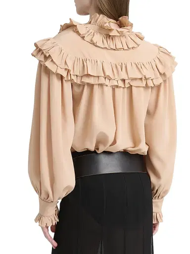 Chloé Women's Ruffle-Yoke Silk Blouse - Light Brown | Thumbnail 4 Chloé Women's Ruffle-Yoke Silk Blouse - Light Brown | Thumbnail 4