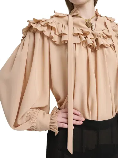 Chloé Women's Ruffle-Yoke Silk Blouse - Light Brown | Thumbnail 5 Chloé Women's Ruffle-Yoke Silk Blouse - Light Brown | Thumbnail 5
