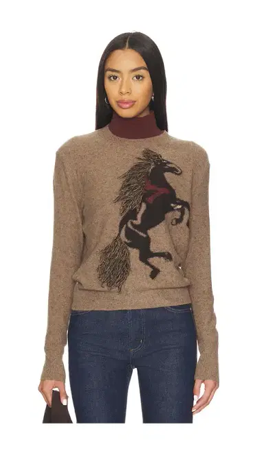 Autumn Cashmere Intarsia Horse Crew Sweater With Fringe | Thumbnail 1