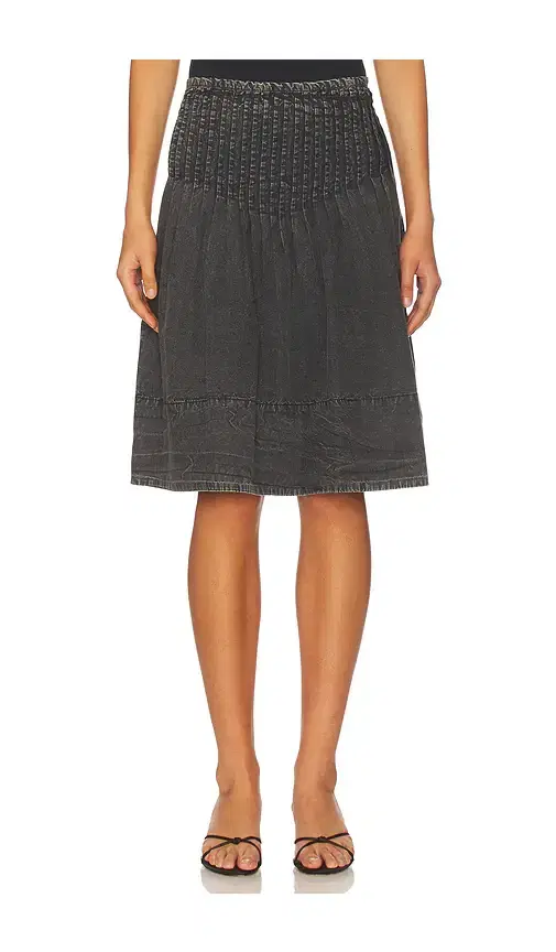 Free People Peyton Pintuck Midi Skirt In Washed Black