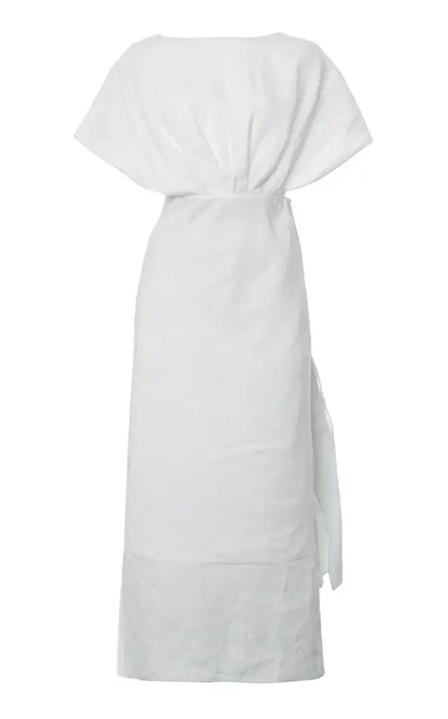 Drape-Detailed Linen Midi Dress