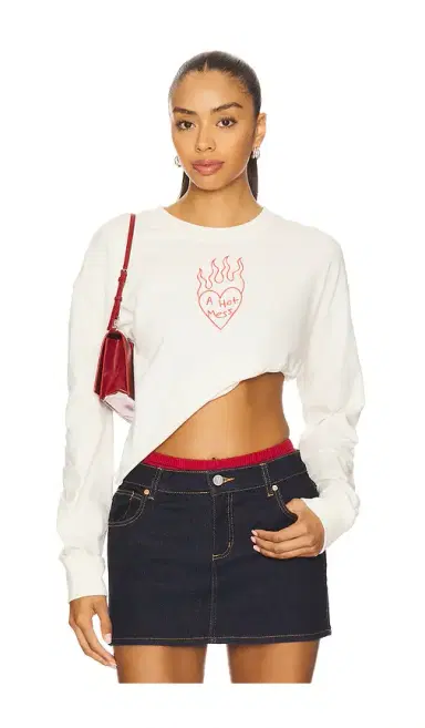 Junk Food A Hot Mess Kickoff Crop Crew Sweatshirt | Thumbnail 1