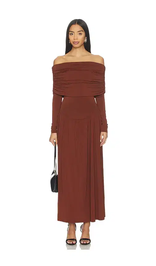 WeWoreWhat Off Shoulder Ruched Midi Dress