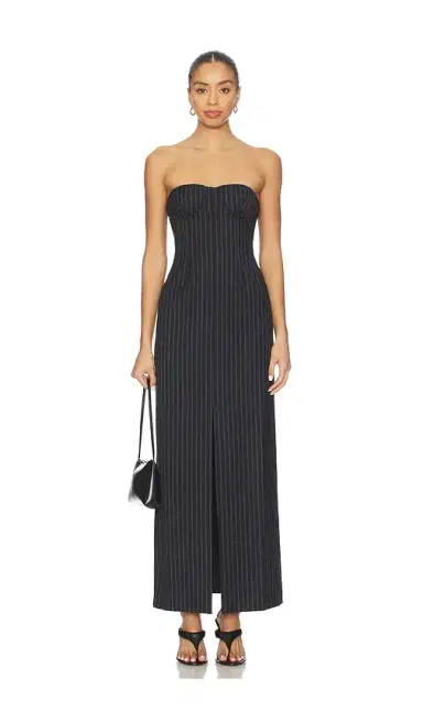 Courtney Zheng Chalkstripe Wool Bustier Dress | Thumbnail 2