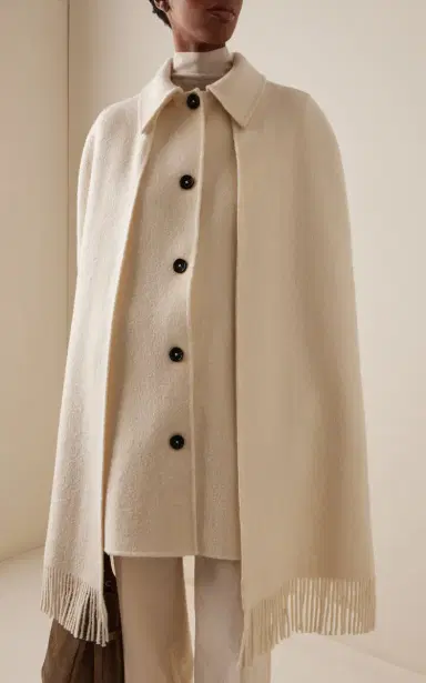 TOTEME Fringed Wool-Blend Cape Coat | Thumbnail 3 TOTEME Fringed Wool-Blend Cape Coat | Thumbnail 3