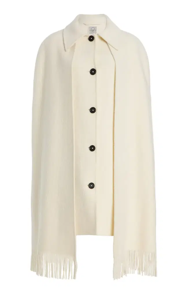Toteme Fringed Wool-Blend Cape Coat
