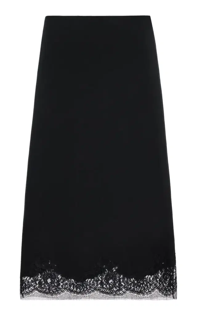 Mea Lace-Trimmed Silk Midi Skirt