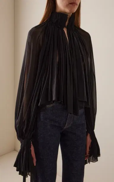 Khaite Durer Pleated Silk-Chiffon Top | Thumbnail 2