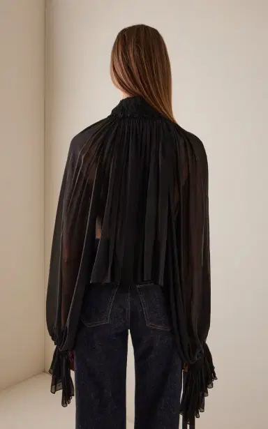Khaite Durer Pleated Silk-Chiffon Top | Thumbnail 4
