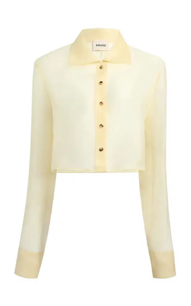 Jasen Shantung-Organza Cropped Shirt