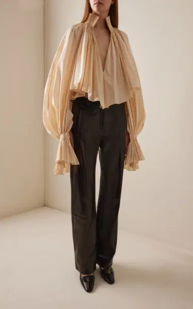 Khaite Miles Plongé Leather Straight-Leg Pants | Thumbnail 2 Khaite Miles Plongé Leather Straight-Leg Pants | Thumbnail 2