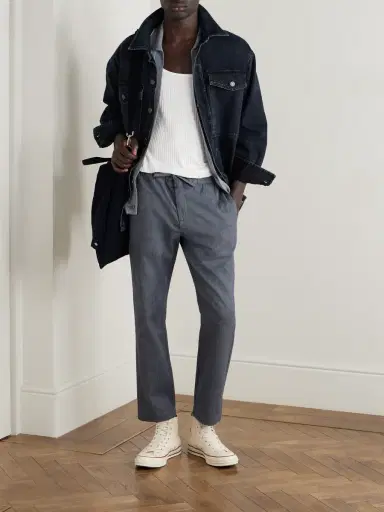 Frescobol Carioca Oscar Straight-Leg Herringbone Cotton and Cashmere-Blend Drawstring Trousers - Men | Thumbnail 2 Frescobol Carioca Oscar Straight-Leg Herringbone Cotton and Cashmere-Blend Drawstring Trousers - Men | Thumbnail 2