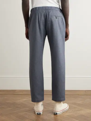 Frescobol Carioca Oscar Straight-Leg Herringbone Cotton and Cashmere-Blend Drawstring Trousers - Men | Thumbnail 4 Frescobol Carioca Oscar Straight-Leg Herringbone Cotton and Cashmere-Blend Drawstring Trousers - Men | Thumbnail 4