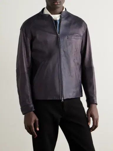 Blue Blue Japan Indigo-Dyed Leather Biker Jacket - Men | Thumbnail 3