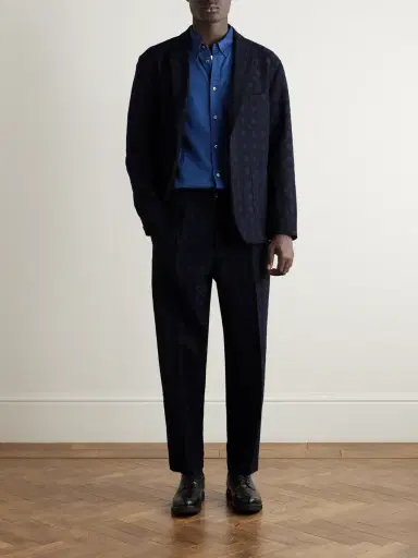 Blue Blue Japan Straight-Leg Pleated Cotton and Wool-Blend Jacquard Suit Trousers - Men | Thumbnail 2 Blue Blue Japan Straight-Leg Pleated Cotton and Wool-Blend Jacquard Suit Trousers - Men | Thumbnail 2