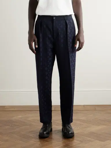 Blue Blue Japan Straight-Leg Pleated Cotton and Wool-Blend Jacquard Suit Trousers - Men | Thumbnail 3 Blue Blue Japan Straight-Leg Pleated Cotton and Wool-Blend Jacquard Suit Trousers - Men | Thumbnail 3