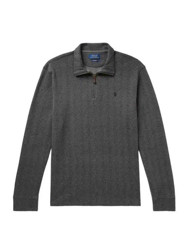 Logo-Embroidered Herringbone Cotton Half-Zip Sweatshirt - Men