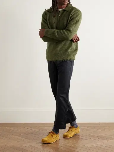Auralee Brushed Mohair and Wool-Blend Polo Sweater - Men | Thumbnail 2