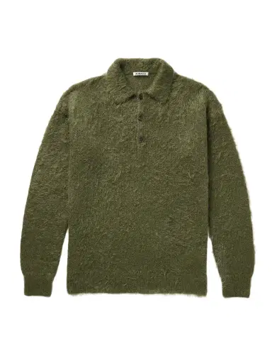 Auralee Brushed Mohair and Wool-Blend Polo Sweater - Men | Thumbnail 1