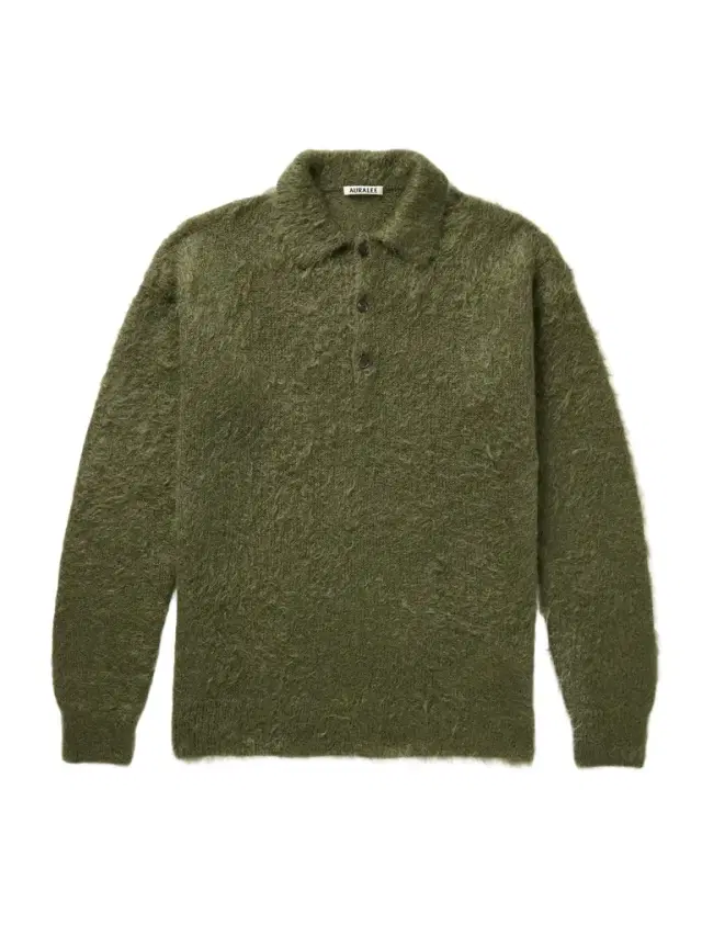 Brushed Mohair and Wool-Blend Polo Sweater - Men