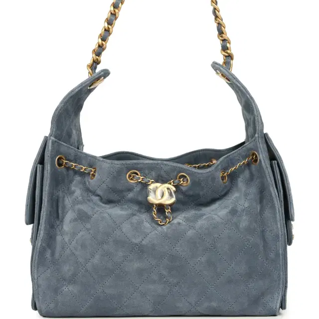 Chanel Chanel Small 25 Hobo Bag Blue Suede Antique Gold Hardware