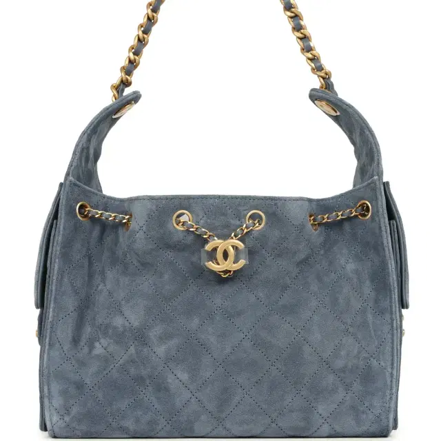 Chanel Chanel Small 25 Hobo Bag Blue Suede Antique Gold Hardware