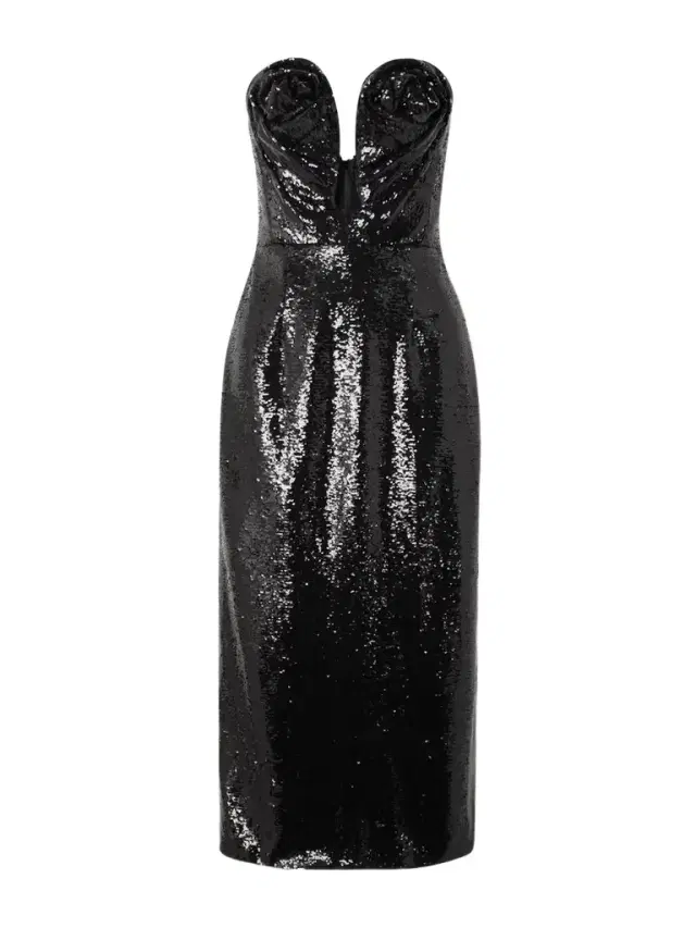 Strapless Sequined Tulle Midi Dress