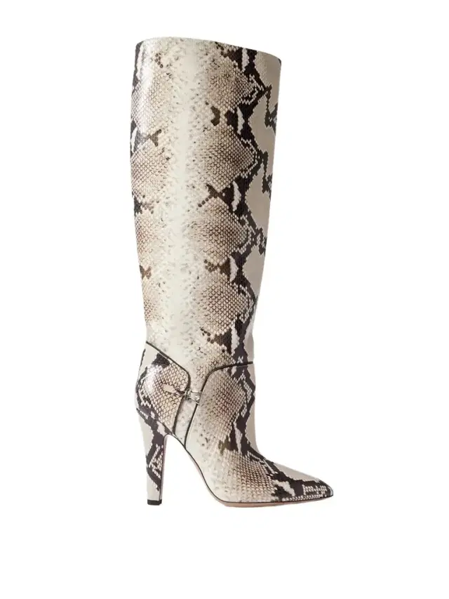 Elsa 100 Buckled Snake-effect Leather Knee Boots
