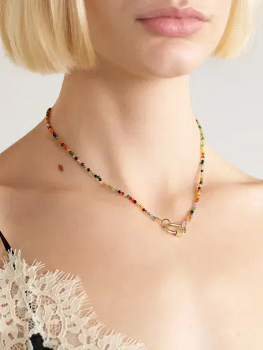 Marla Aaron Itty Bitty Strand + Babylock 14-karat Gold Agate Necklace | Thumbnail 2