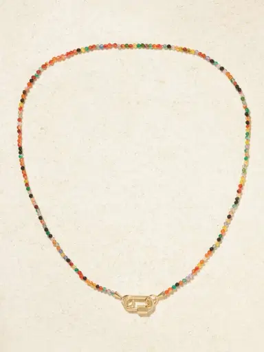 Marla Aaron Itty Bitty Strand + Babylock 14-karat Gold Agate Necklace | Thumbnail 4