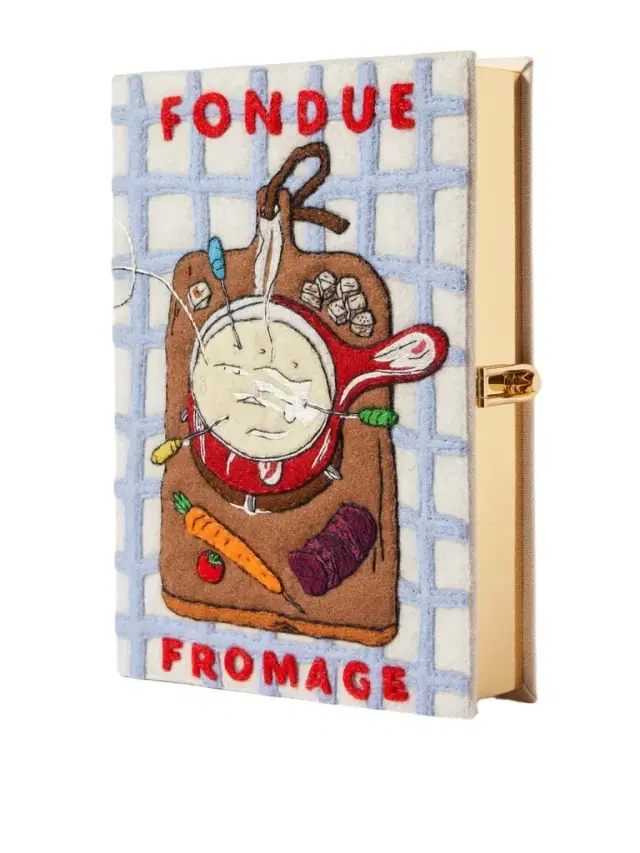 Fondue Fromage Embroidered Appliquéd Canvas Clutch