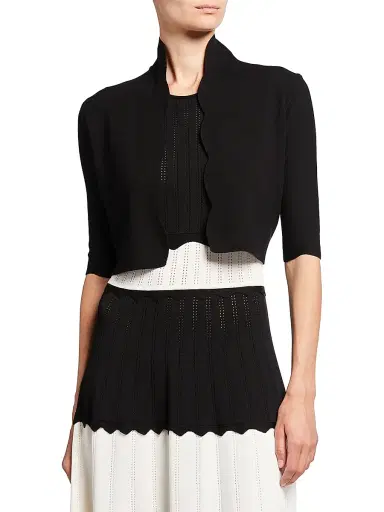 Lela Rose Women's Scallop-Trim Knit Bolero - Black | Thumbnail 1 Lela Rose Women's Scallop-Trim Knit Bolero - Black | Thumbnail 1