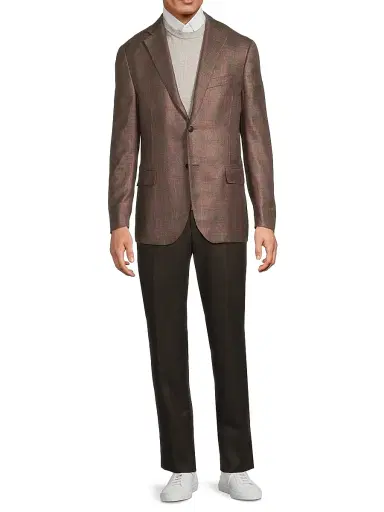 CORNELIANI Men's Plaid Silk-Cashmere Sport Coat - Medium Brown Pink - Size 48 | Thumbnail 2 CORNELIANI Men's Plaid Silk-Cashmere Sport Coat - Medium Brown Pink - Size 48 | Thumbnail 2