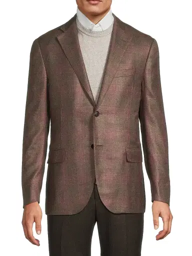 CORNELIANI Men's Plaid Silk-Cashmere Sport Coat - Medium Brown Pink - Size 48 | Thumbnail 3 CORNELIANI Men's Plaid Silk-Cashmere Sport Coat - Medium Brown Pink - Size 48 | Thumbnail 3