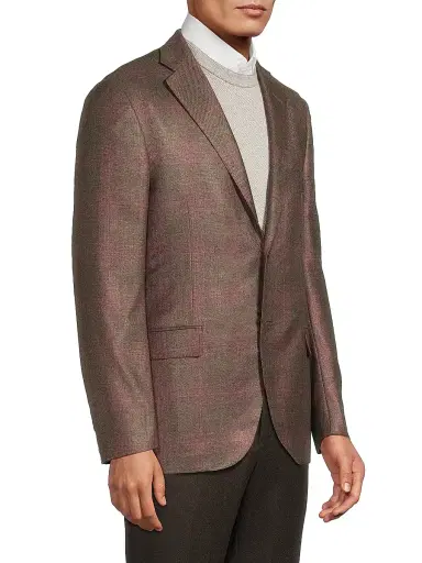 CORNELIANI Men's Plaid Silk-Cashmere Sport Coat - Medium Brown Pink - Size 48 | Thumbnail 4 CORNELIANI Men's Plaid Silk-Cashmere Sport Coat - Medium Brown Pink - Size 48 | Thumbnail 4
