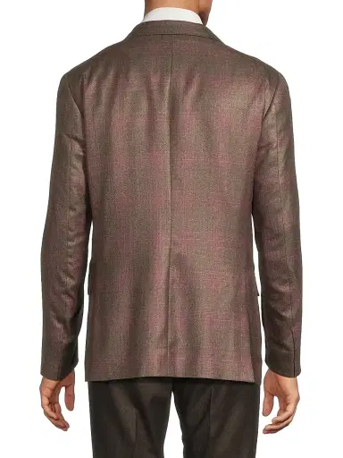 CORNELIANI Men's Plaid Silk-Cashmere Sport Coat - Medium Brown Pink - Size 48 | Thumbnail 5 CORNELIANI Men's Plaid Silk-Cashmere Sport Coat - Medium Brown Pink - Size 48 | Thumbnail 5
