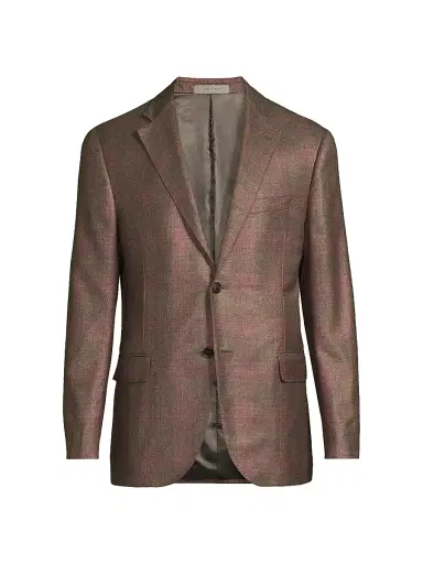 CORNELIANI Men's Plaid Silk-Cashmere Sport Coat - Medium Brown Pink - Size 48 | Thumbnail 1 CORNELIANI Men's Plaid Silk-Cashmere Sport Coat - Medium Brown Pink - Size 48 | Thumbnail 1