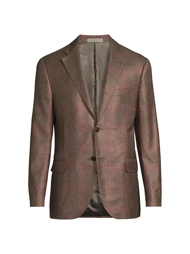 Corneliani Men's Plaid Silk-Cashmere Sport Coat - Medium Brown Pink