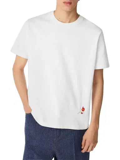 Bottega Veneta Men's Embroidered Matchstick Cotton Jersey T-Shirt - White - Size Small | Thumbnail 1 Bottega Veneta Men's Embroidered Matchstick Cotton Jersey T-Shirt - White - Size Small | Thumbnail 1