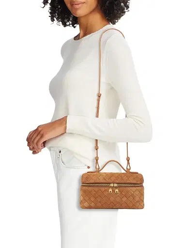 Bottega Veneta Women's Bang Bang Intrecciato Suede Crossbody Vanity Case Bag - Amber Gold | Thumbnail 2