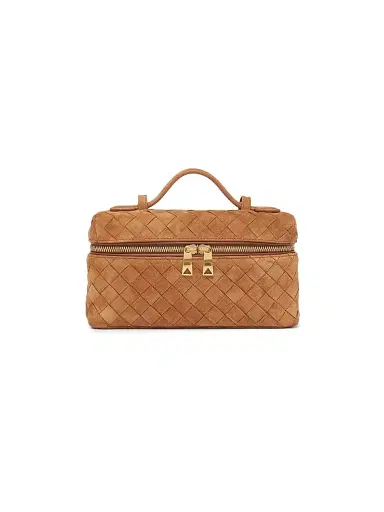 Bottega Veneta Women's Bang Bang Intrecciato Suede Crossbody Vanity Case Bag - Amber Gold | Thumbnail 1