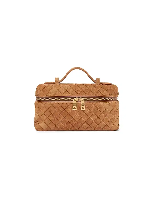 Bottega Veneta Women's Bang Bang Intrecciato Suede Crossbody Vanity Case Bag - Amber Gold