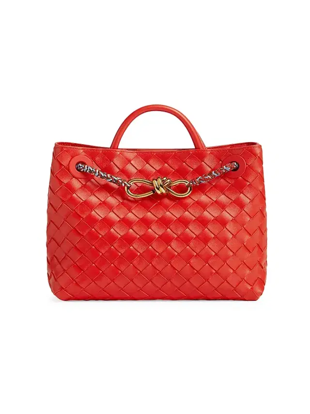 Women's  Andiamo Intrecciato Leather Top Handle Bag - Cherry
