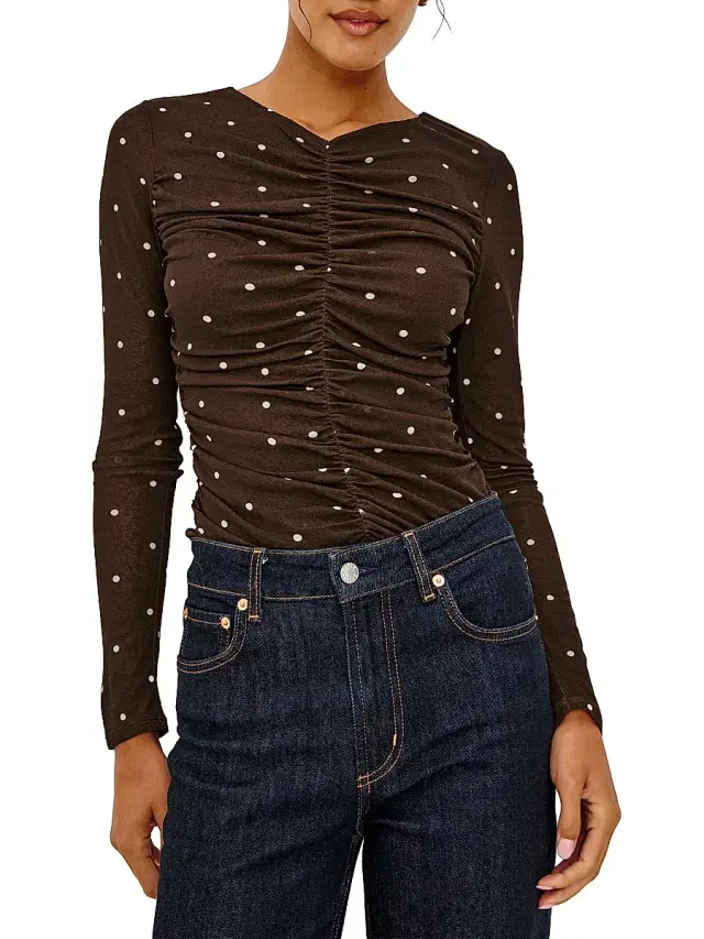 Rails Women's Georgina Polka Dot Ruched Top - Cocoa Polka Dots
