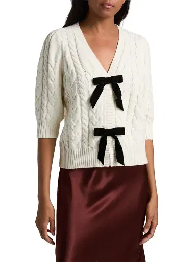 Rails Women's Clarissa Bow-Detail Cotton-Blend Cardigan - Cables | Thumbnail 3 Rails Women's Clarissa Bow-Detail Cotton-Blend Cardigan - Cables | Thumbnail 3