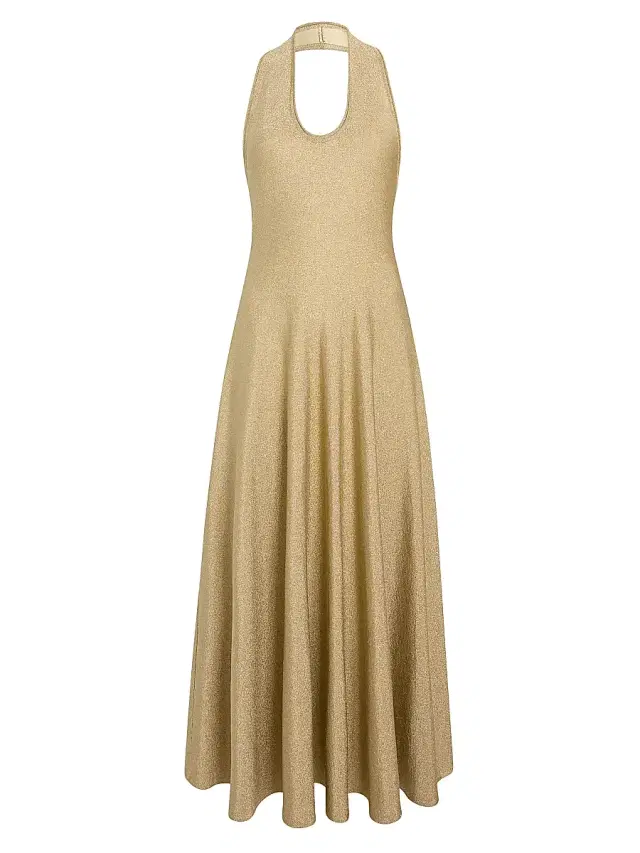 Women's Melina Metallic Halter Cocktail Dress - Gold