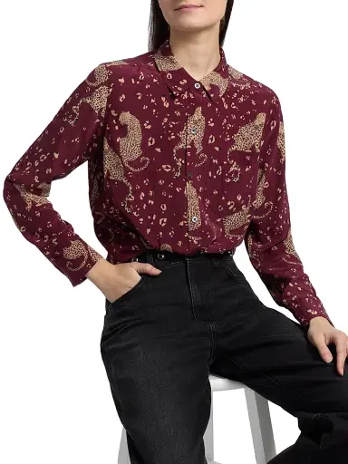Rails Women's Kate Leopard-Print Silk Shirt - Oxblood Leopard | Thumbnail 6