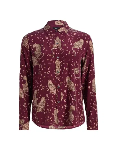 Rails Women's Kate Leopard-Print Silk Shirt - Oxblood Leopard | Thumbnail 1