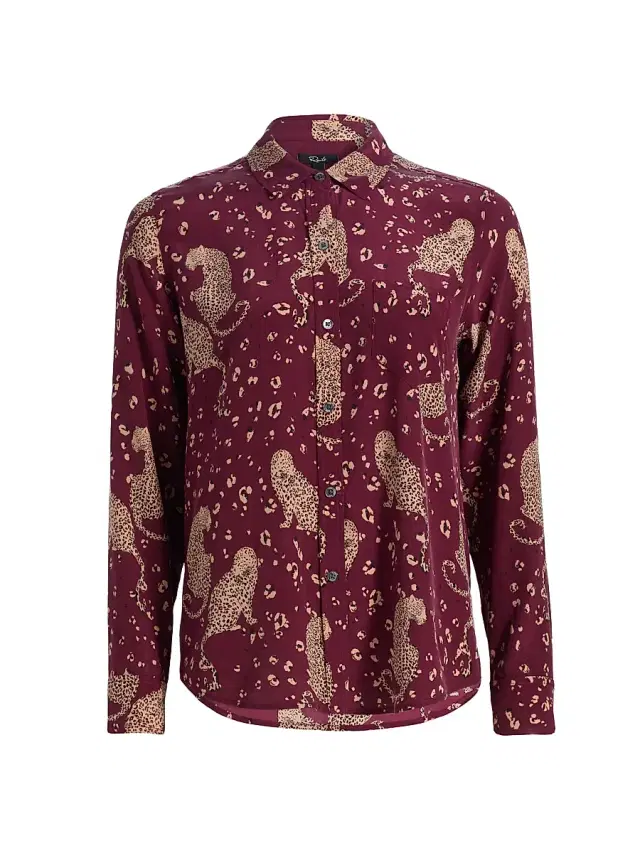 Rails Women's Kate Leopard-Print Silk Shirt - Oxblood Leopard