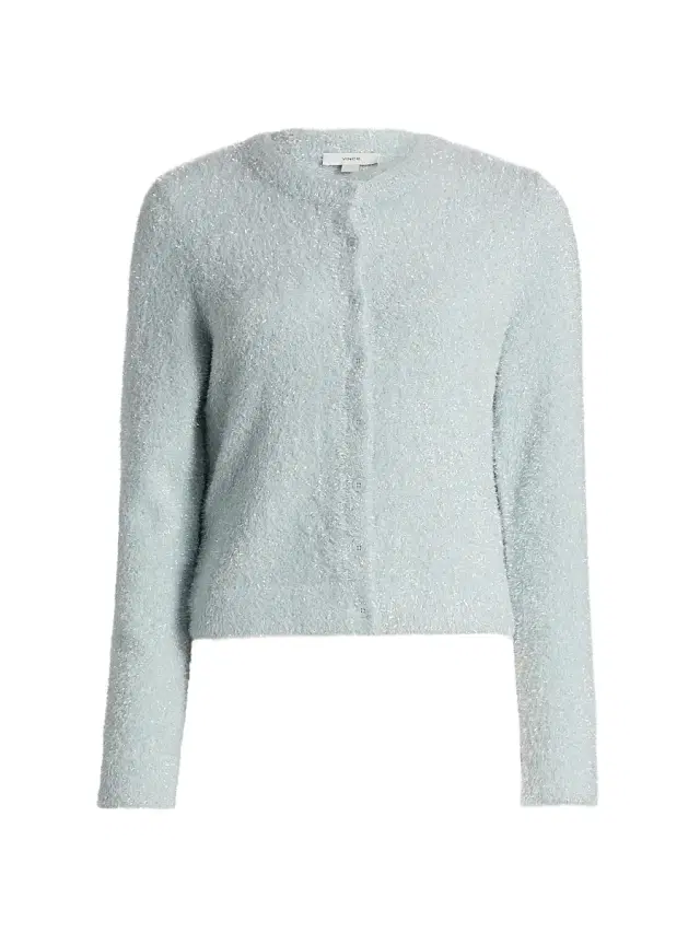 Vince Women's Metallic Eyelash Knit Crewneck Cardigan - Glacier